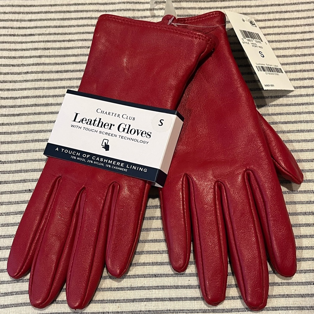 Charter Club Crimson Leather Gloves w/ Touch Screen Technology